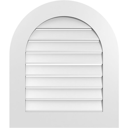 Ekena Millwork Round Top Surface Mount PVC Gable Vent: Functional, w/ 3-1/2"W x 1"P Standard Frame, 24"W x 28"H GVPRT24X2801SF